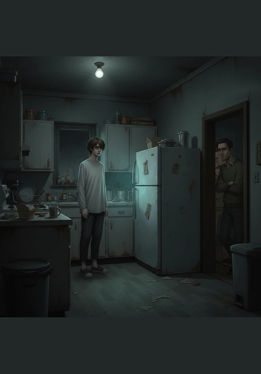 厨房里传出一种诡异的低鸣,那是冰箱在黑暗中发出的规律律动。它听起来不像普通的机器运转,倒更像是一颗冰冷的金属心脏,在死寂的夜里沉重地搏动。