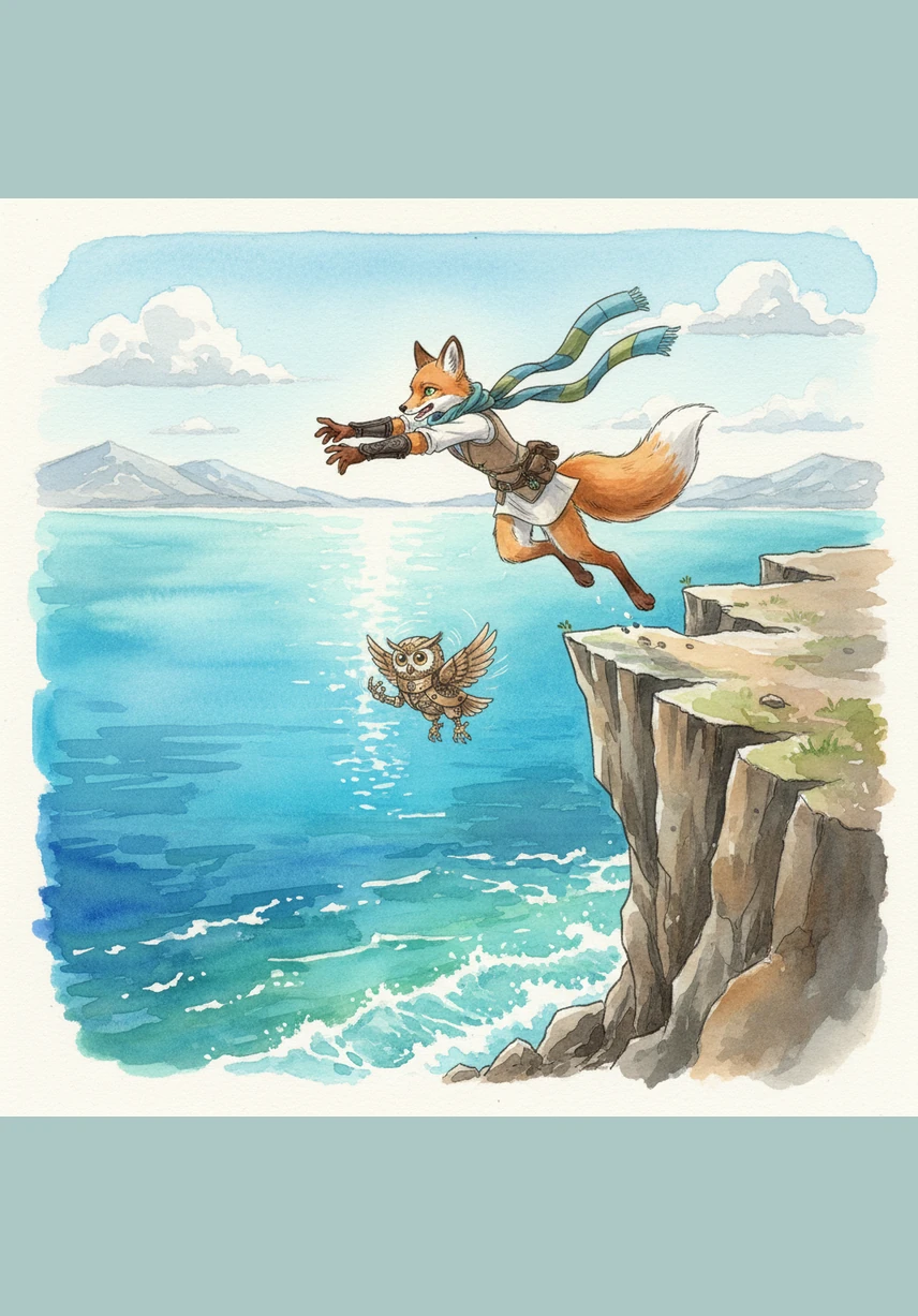 Standing at the edge of the highest cliff, Leo took a deep breath and leaped into the shimmering blue expanse. The wind caught his wings, and suddenly he was soaring over the lush green valleys of his home.