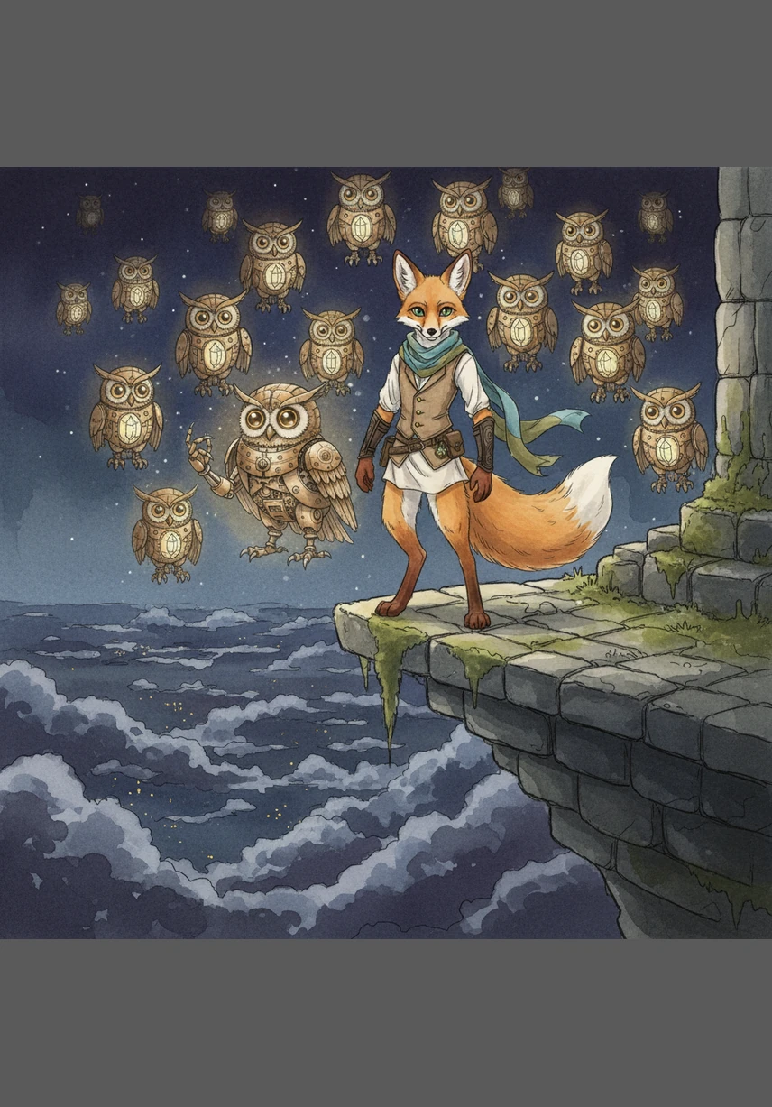 High above the world, a flock of glowing star-birds joined Leo, their feathers trailing sparkles like fallen stardust. They chirped a melody that seemed to guide him toward the floating islands hidden in the mist.