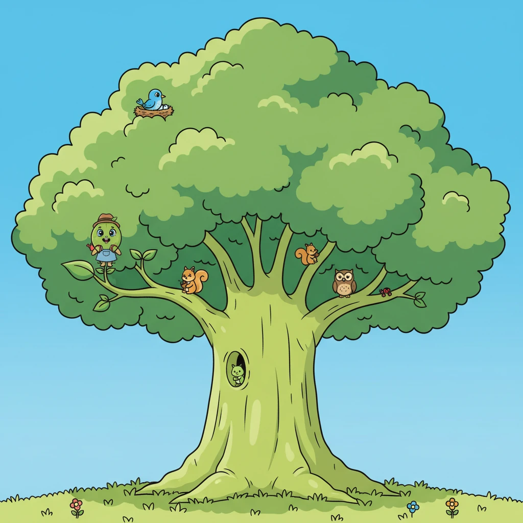 Finally, Pip was a majestic, grand tree, providing fresh, clean air and a beautiful, towering home for many creatures. He remembered his tiny dream and smiled, knowing he had grown into something truly wonderful for everyone.