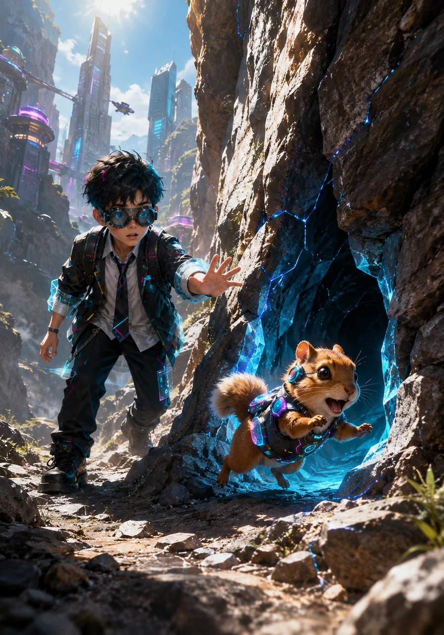 One sunny afternoon, Pip and his adventurous best friend, Toby the chipmunk, were playing near the Whispering Hills. Toby spotted a mysterious opening in the rocks and, ignoring Pip's warnings, excitedly dashed inside to explore.