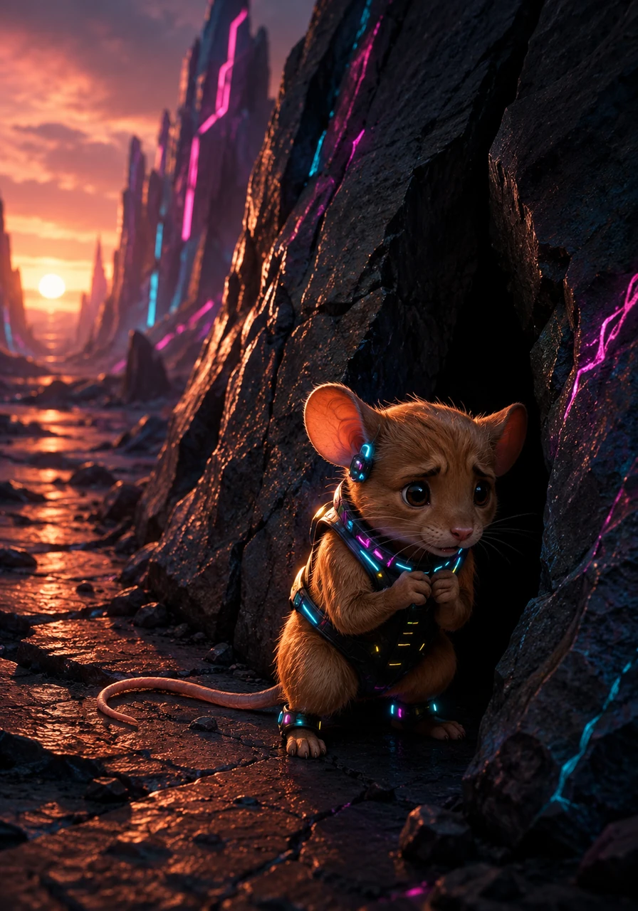 Pip trembled from his whiskers to his tail as he stared at the dark, narrow gap remaining in the rocks. The sun was dipping below the horizon, and the shadows around him grew long and frightening, but he knew he couldn't leave his friend behind.