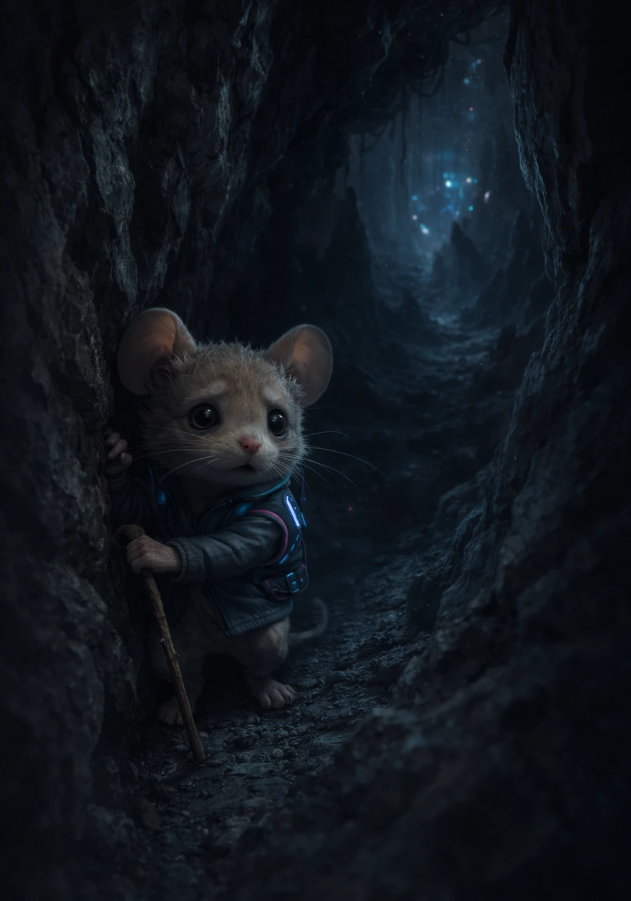 Taking a deep, shaky breath, Pip gripped his tiny wooden walking stick and squeezed through the rocky crevice. The air inside was cool and damp, and the absolute darkness seemed to swallow him whole as he took his first hesitant steps.