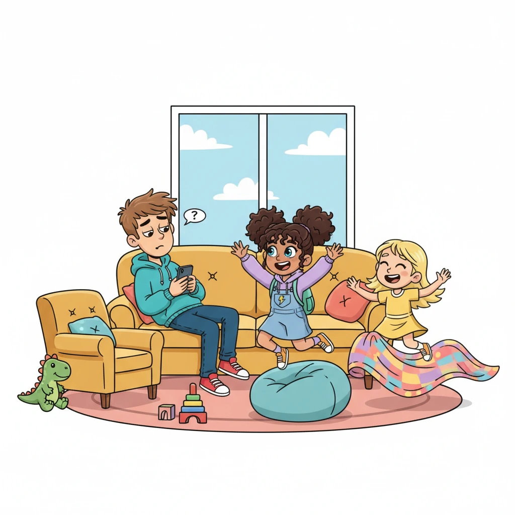 Leo, a lanky 17-year-old, sprawls dramatically on the couch, phone in hand, looking utterly bored. His energetic 13-year-old sister, Mia, and her two equally giggly friends, Chloe and Zoe, bounce around the living room, a whirlwind of youthful mischief.