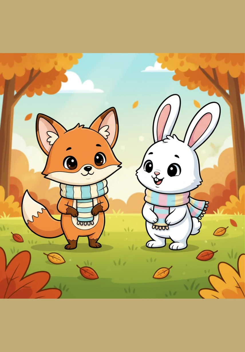 The two new friends set off across the grassy meadow, their paws crunching softly on the fallen leaves. Felix told funny stories about the grumpy squirrels and the singing frogs to keep Bella’s spirits high. Bella began to giggle, her long ears twitching with every happy laugh they shared.
