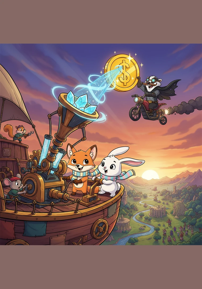 They reached a wide, sparkling stream that blocked their path, its water rushing quickly over smooth, grey stones. Felix found a sturdy fallen branch and held it steady with his paws so Bella could hop safely to the other side. Working together made the journey feel like a grand adventure instead of a scary chore.