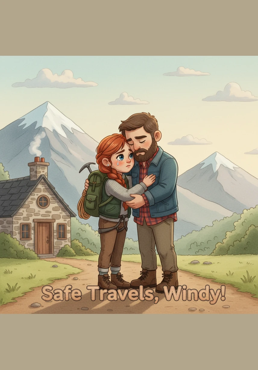 Now fourteen years old, Windy waves goodbye to her mother and begins her long-awaited trek up the winding mountain path. She feels brave and determined as she hikes through the beautiful wilderness, stopping only for quick snacks to keep her energy up.