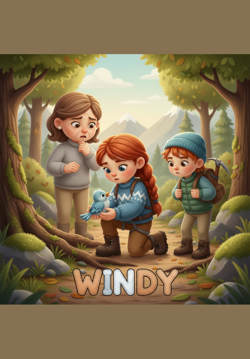 Suddenly, a hungry wolf appears on the trail, growling and blocking Windy's path forward. Though she feels a flutter of fear, Windy uses her walking stick and axe to defend herself, showing great courage as she manages to get safely past the wild animal.