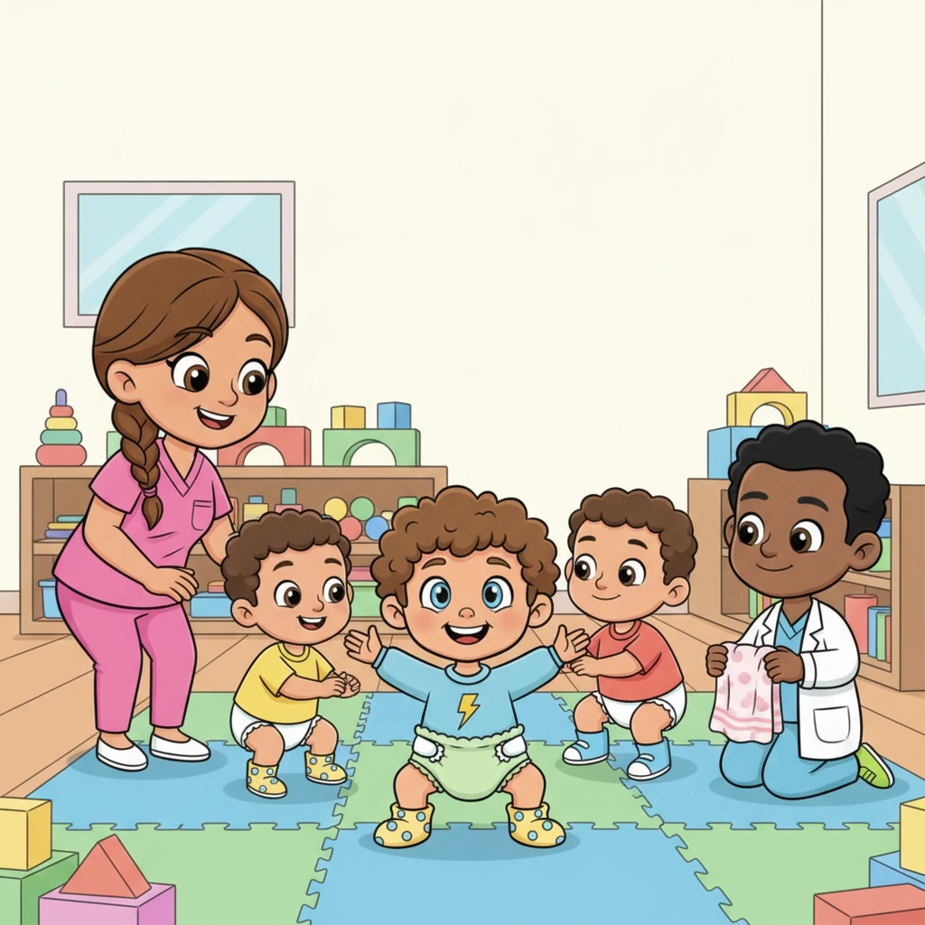 Finn then joined the 'Little Saplings School,' a place just for boys, filled with soft mats, colorful blocks, and friendly teachers. Here, they learned the art of squatting perfectly, like happy little ducks, for their diaper changes.