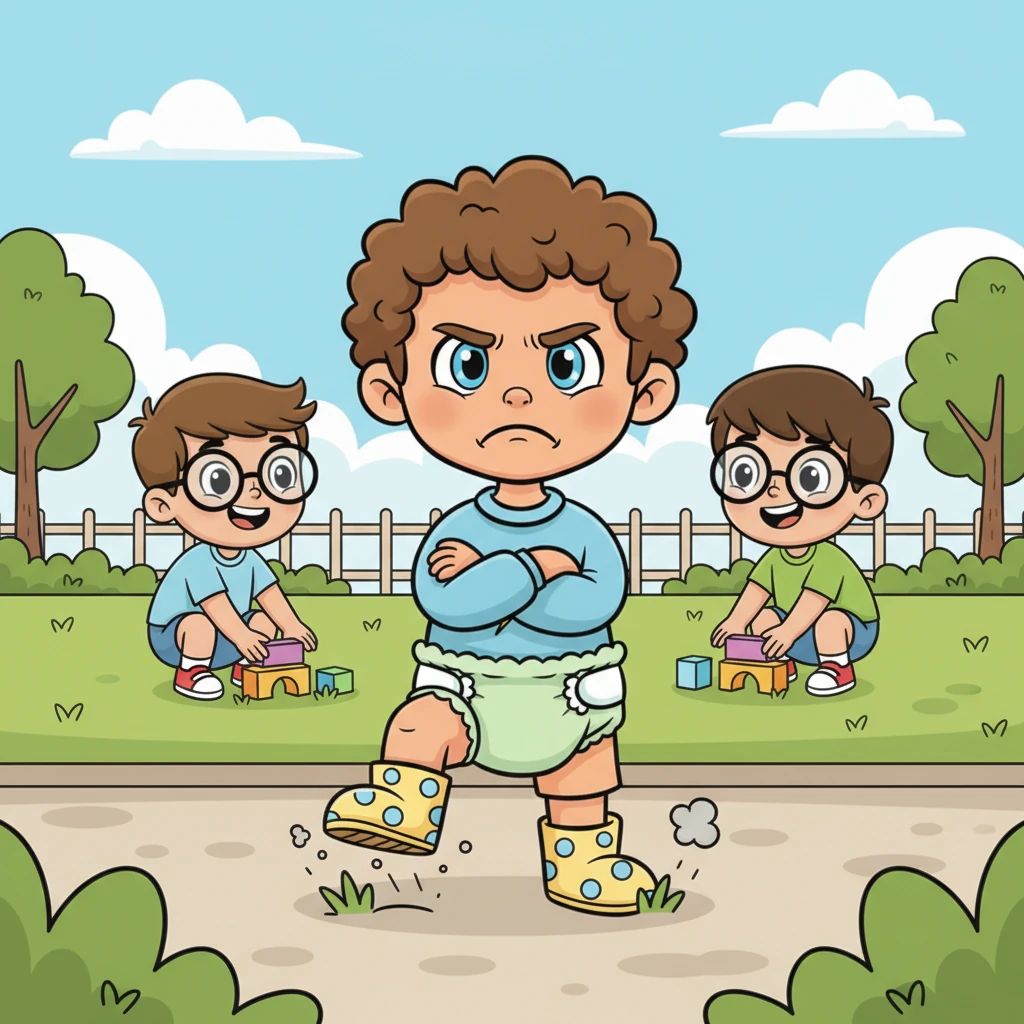 Some boys, like grumpy Leo, found it hard to accept their new, joyful routine. Leo would stomp his feet and cross his arms, refusing to squat or play with the other boys, wishing for a different path.