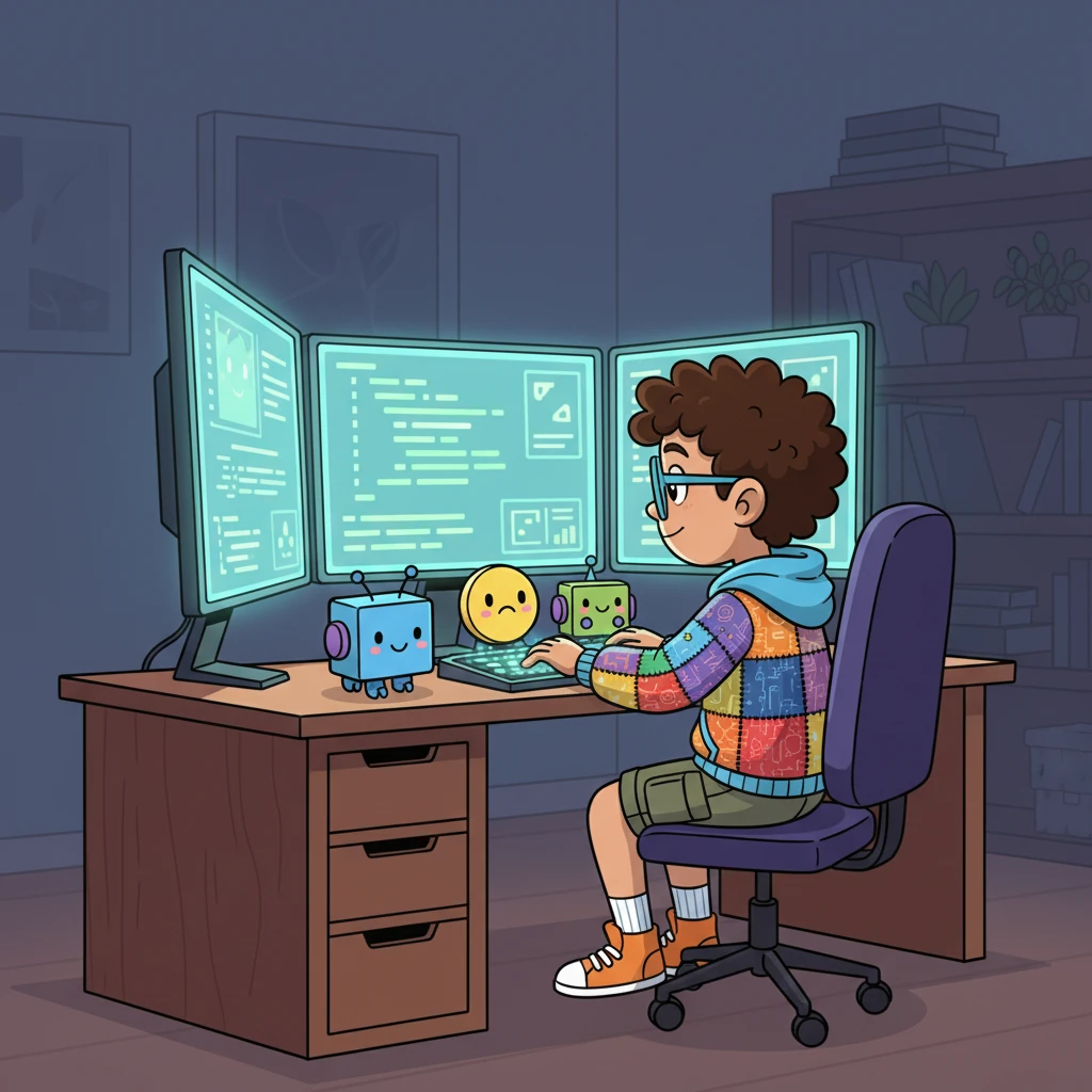She dives into her code editor, surrounded by multiple screens displaying lines of elegant code. Alex meticulously crafts the core logic for her custom service, her fingers flying across the keyboard with precision and speed. The room is quiet, save for the rhythmic clicking of keys.