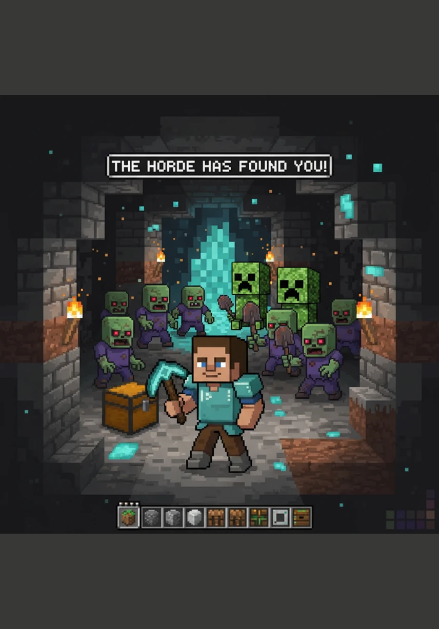 From the shadows of the nearby forest, green-skinned zombies start to emerge with low, hungry moans. Their glowing eyes scan the landscape for any sign of life as they march toward the hill.