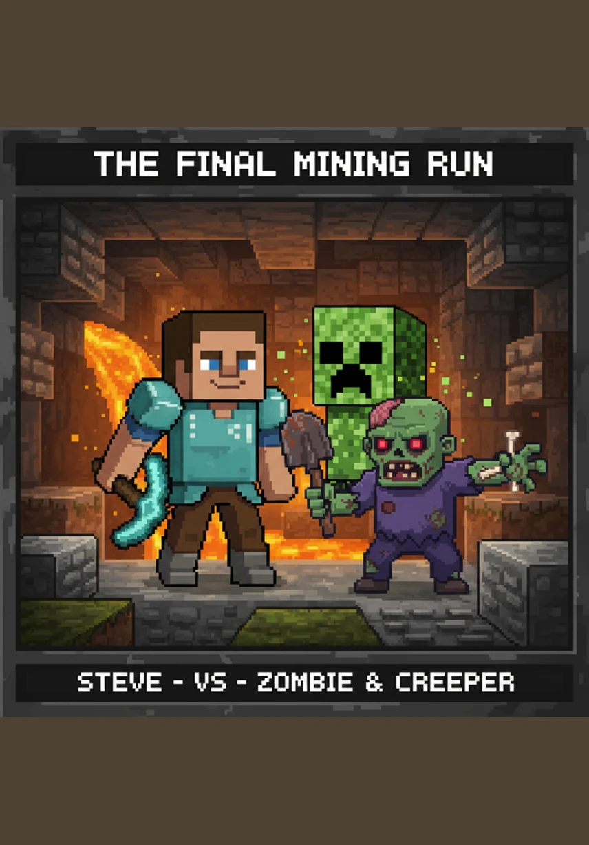 At the crafting table, Steve works quickly to fashion a sturdy wooden sword. He also puts on a simple leather tunic to protect himself from the coming fight.