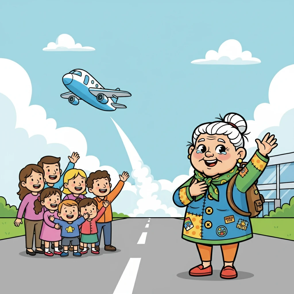 No aeroporto, Sofia se despede dos filhos e netos, um nó na garganta e um sorriso no rosto. As lágrimas de despedida misturadas com a alegria de uma nova aventura. O avião decola, levando-a para um futuro desconhecido.