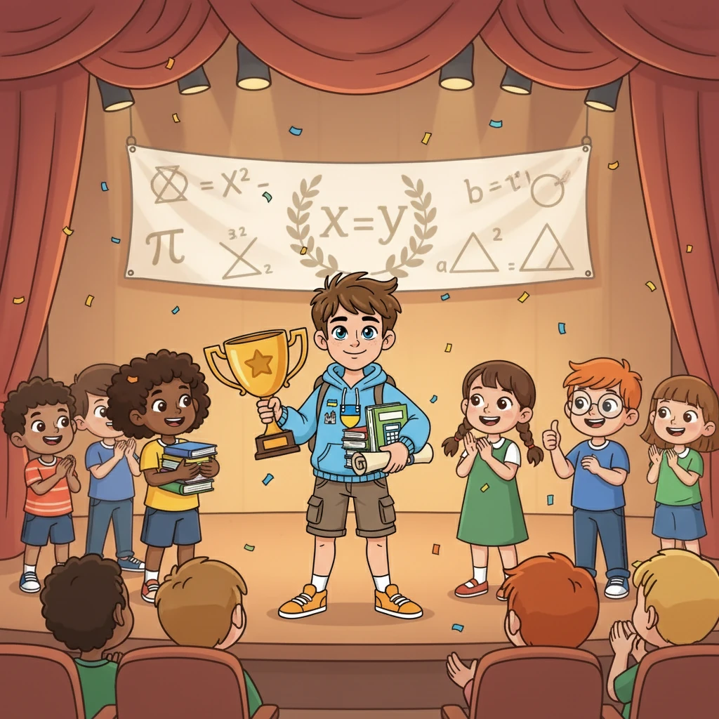 Одного разу, Тарас переміг у шкільному конкурсі з математики. Його друзі пишалися ним, і всі разом святкували його перемогу, усвідомлюючи, як важливо старанно вчитися.