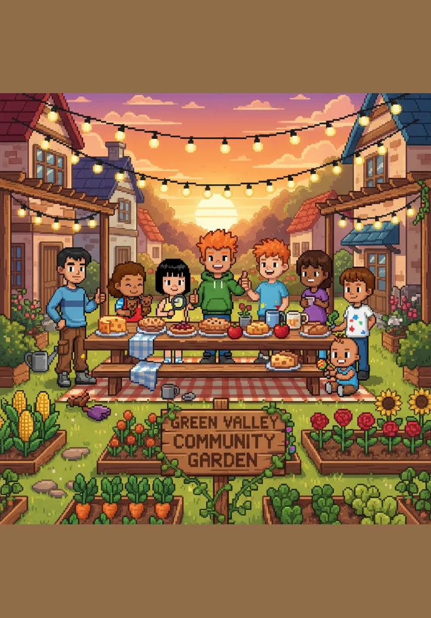 Cheers erupted as the council announced that The Heart of the Village was approved for funding. Soon, construction workers arrived, and the children helped by planting small saplings and painting the new fence in bright, happy colors.