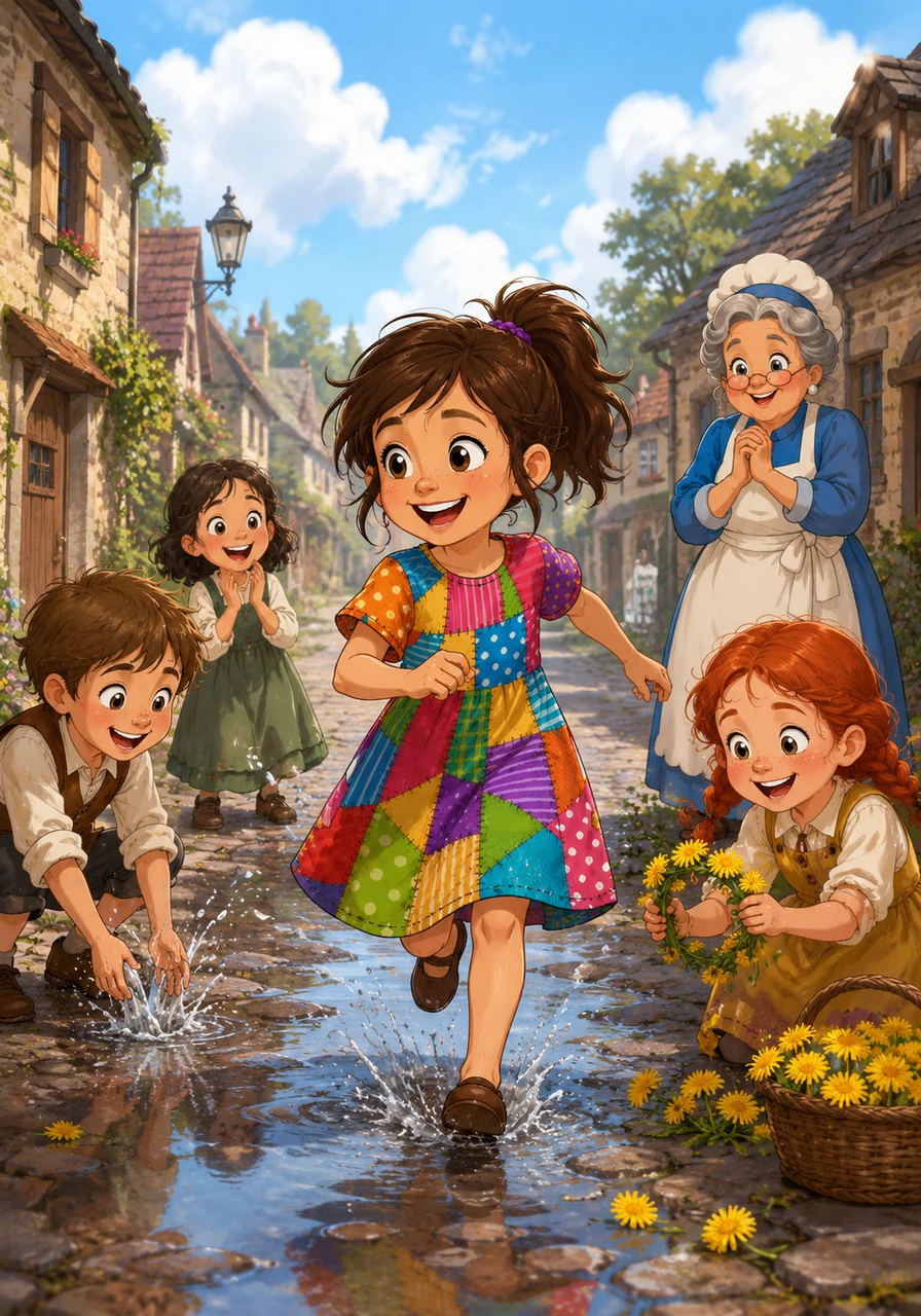 Meanwhile, Eleanor opened her eyes on the cobblestone street, wearing Molly’s single, patched dress. For the first time in her life, she felt the cool breeze on her face and the freedom to run wherever she pleased. She spent the morning laughing with the town children, splashing in puddles, and learning how to weave beautiful crowns out of wild dandelions.