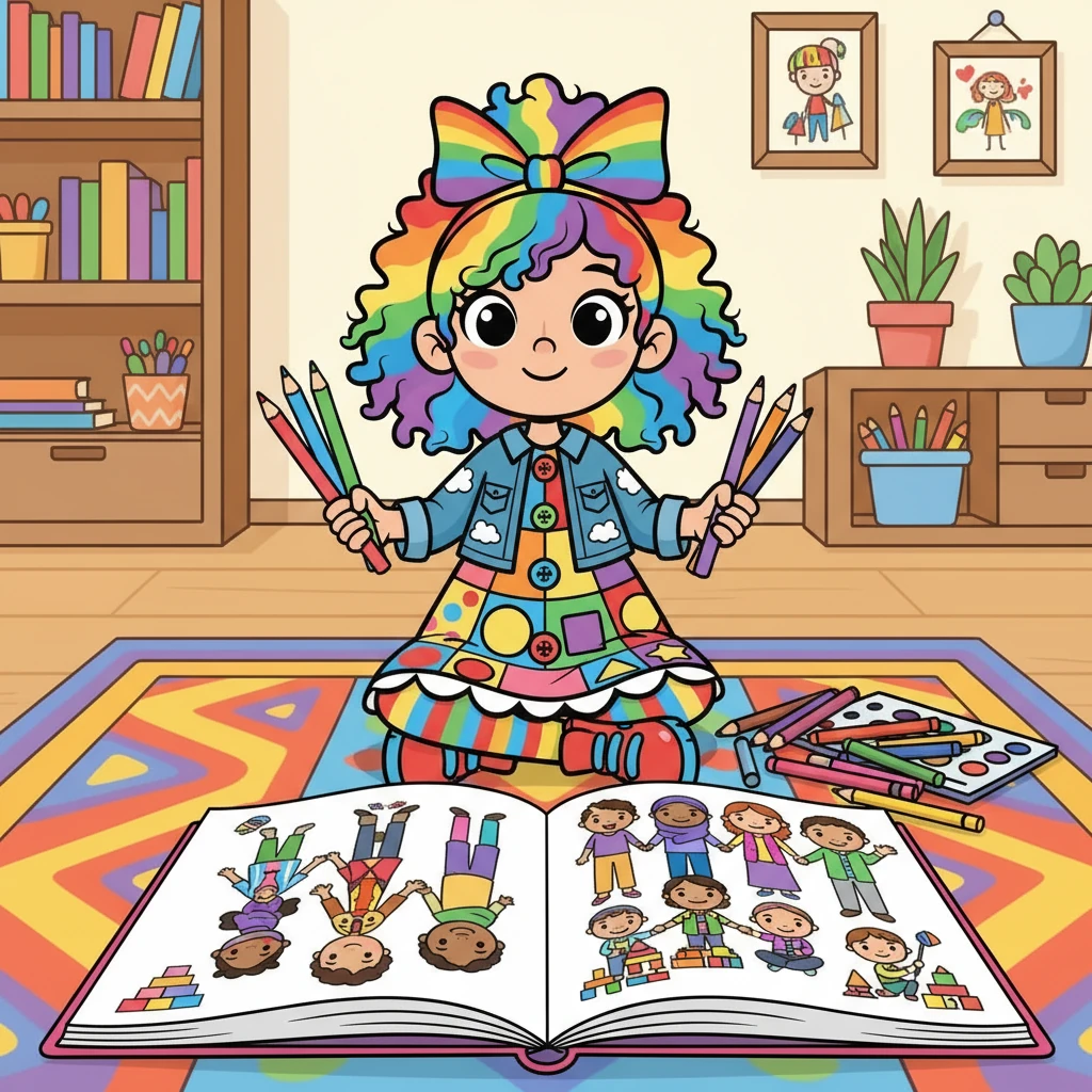 Com lápis de cor e muita imaginação, Lia começou a desenhar pessoas de diferentes etnias, religiões e estilos de vida. Ela retratou famílias diversas, amigos de todas as cores e crianças brincando juntas. Cada desenho era uma celebração da individualidade.