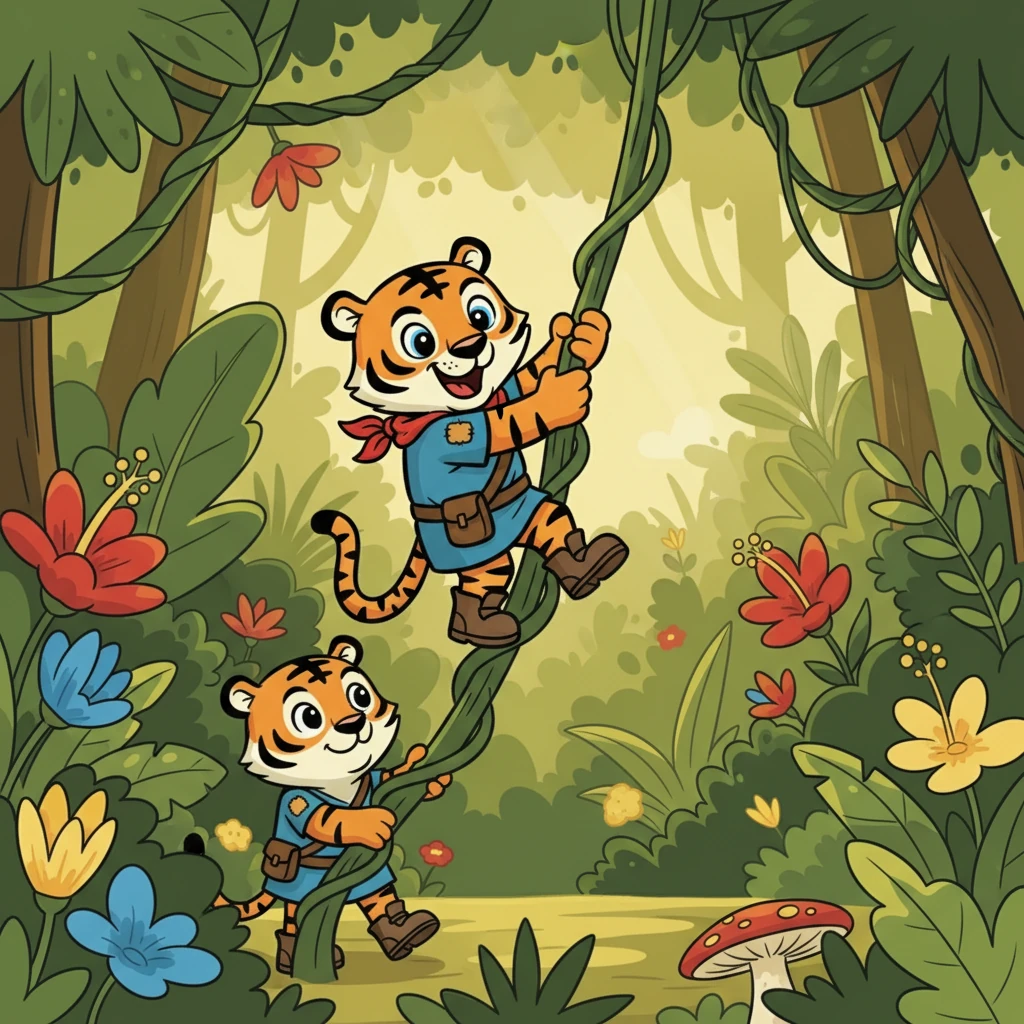 Deep within the heart of the jungle, lived two young tiger cubs, Dengkis and Tepok. Dengkis, the bolder of the two, possessed a fiery spirit and a mischievous glint in his eyes. Tepok, gentle and kind, was more cautious but equally loyal. They were inseparable, bound by a strong bond of friendship.