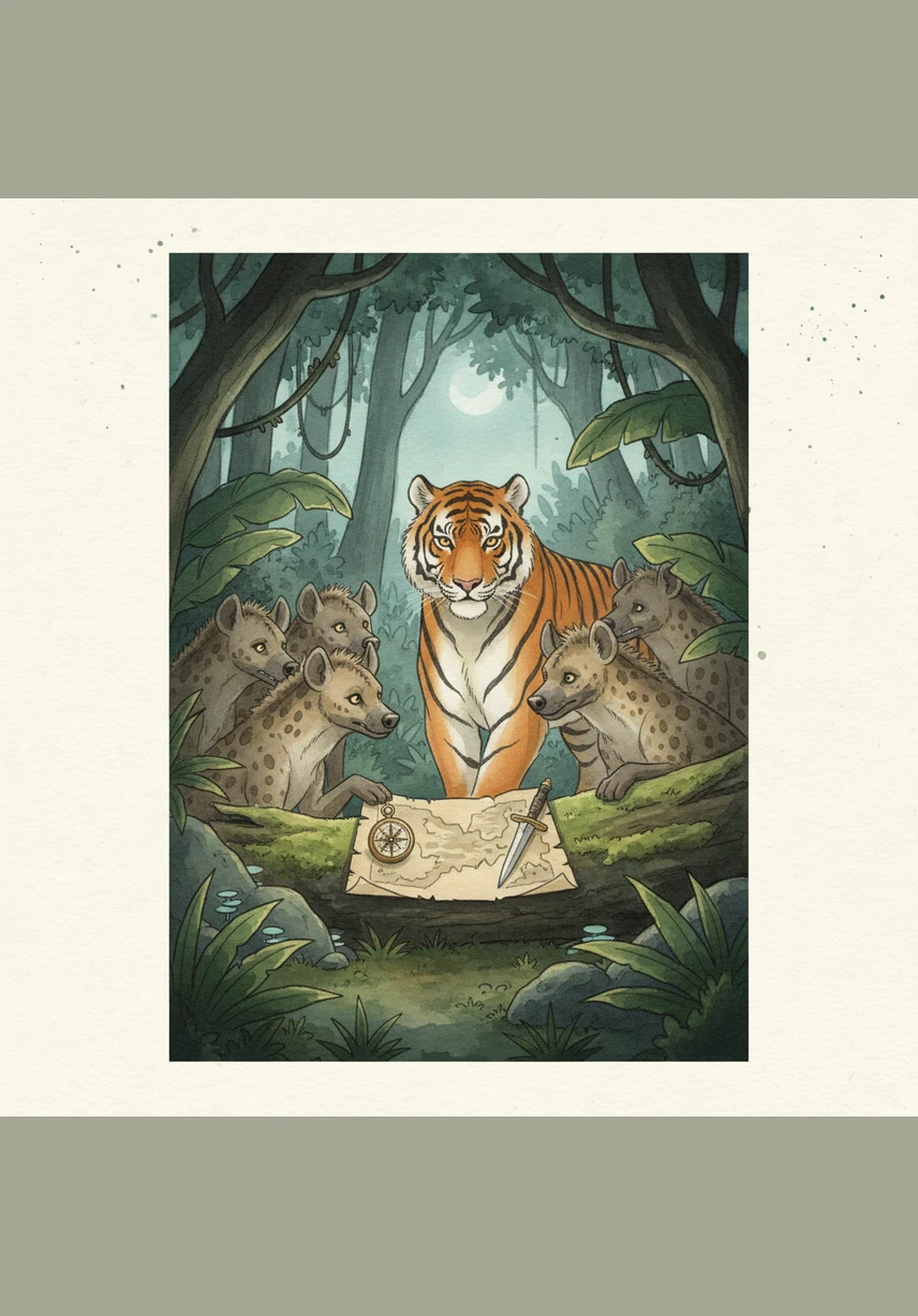 The hyenas summon a cunning fox and offer him a wicked deal: if he can drive Queen Zara away, the jungle will be his to rule. The fox, driven by ambition and greed, smiles and agrees to use his silver tongue to dismantle the peace from within.