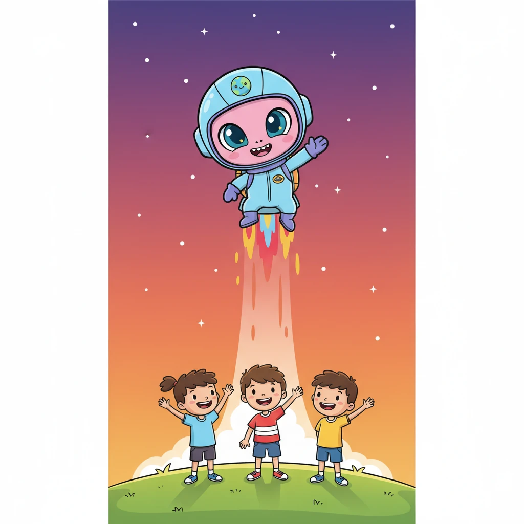 As the sun began to set, painting the sky in fiery oranges and purples, Zorp waved goodbye to its new Earth friends. With a happy heart and a promise to visit again very soon, Zorp zoomed back into the starry sky, already dreaming of its next adventure on Earth.