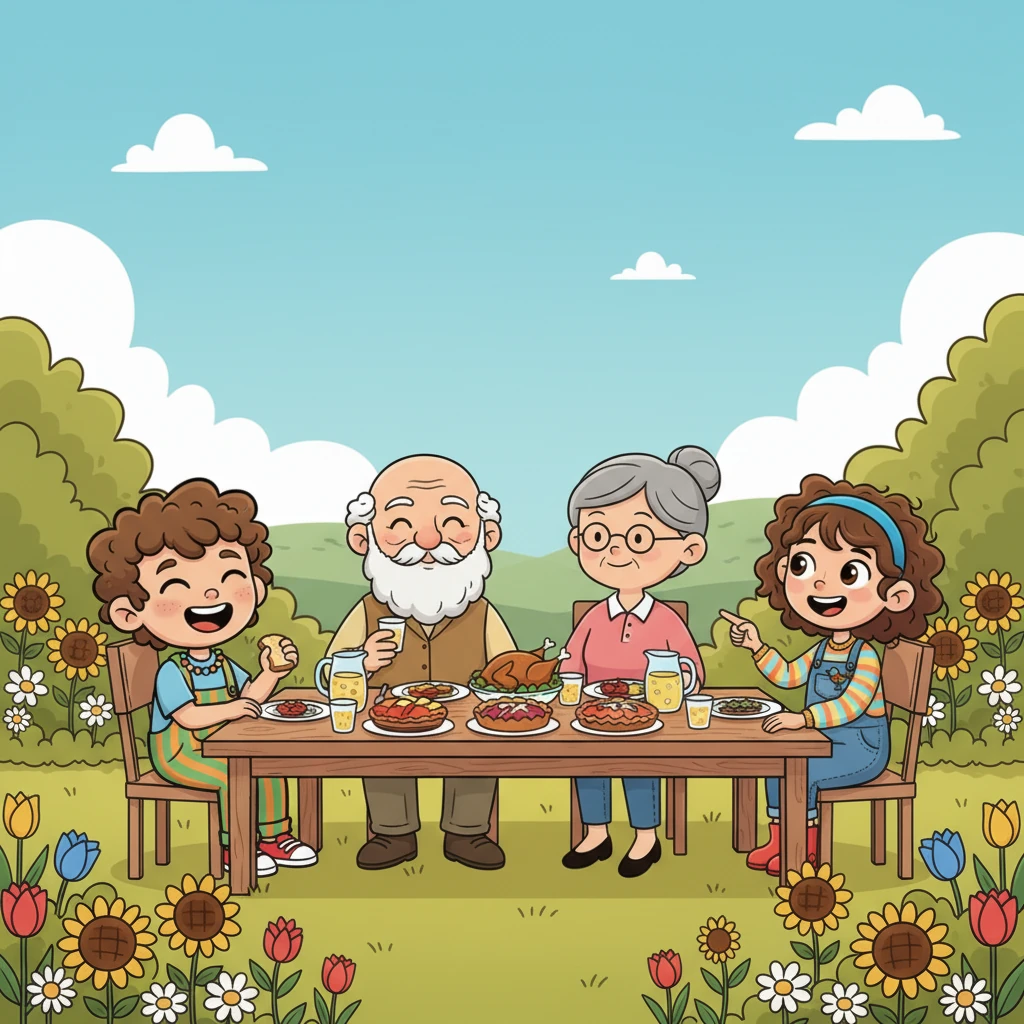 In a heartwarming display of unity, the barbed-wire fence was finally taken down, replaced by a vibrant garden of shared flowers and laughter. The two families, now one, gathered around a large table, sharing delicious food and happy stories, with the once-chained grandfather smiling peacefully among them. The ancient feud was over, replaced by a joyful, unbreakable bond.