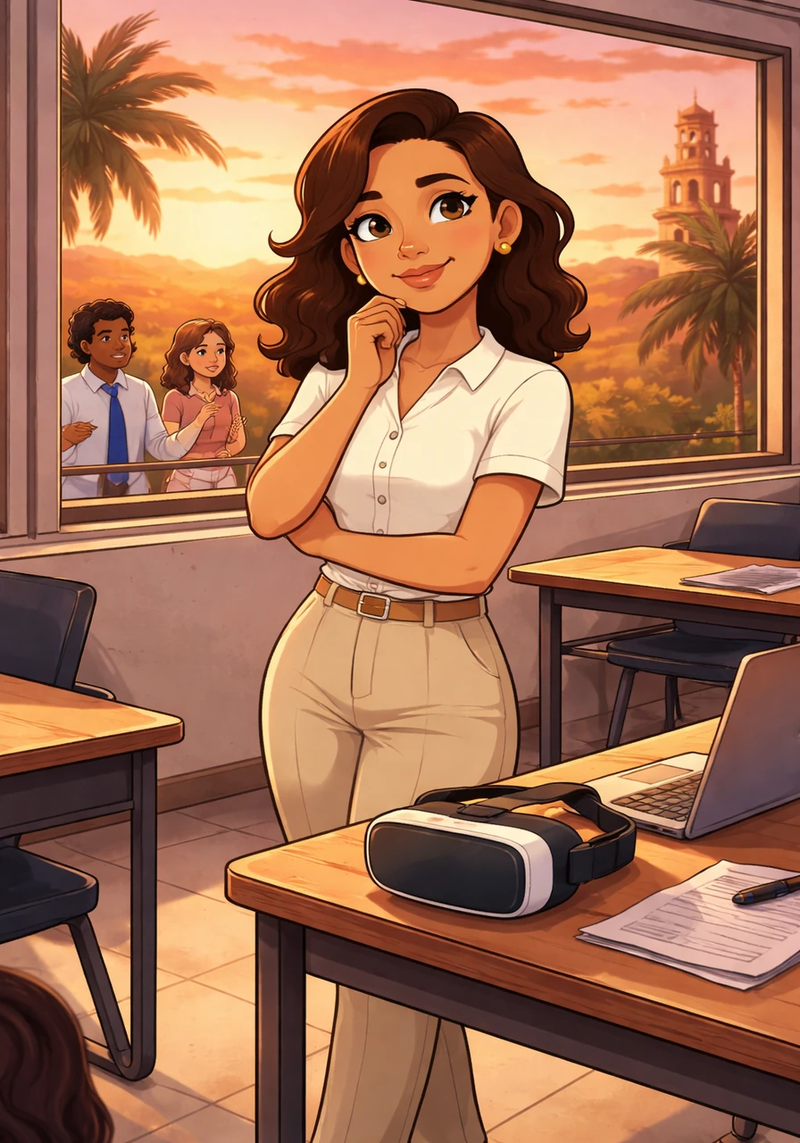 Bajo el atardecer veracruzano, Ana María reflexionaba sobre el éxito de su proyecto mientras se preparaba para compartir su historia con sus compañeros de maestría. Con los lentes de realidad virtual sobre su escritorio, sabía que este era solo el primer paso para humanizar la tecnología en la educación superior.