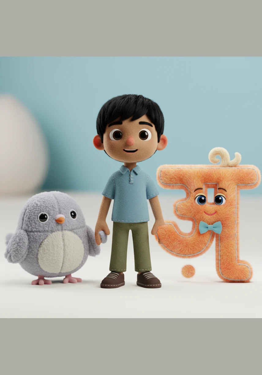 रास्ते में आर्यन को 'ग' से गमला मिलता है जिसमें जादुई फूल खिले हैं और पास ही 'घ' से बना एक सुंदर घर है। वह हर अक्षर को छूकर उनके सही उच्चारण का अभ्यास करता है और व्यंजनों की बनावट को ध्यान से देखता है।