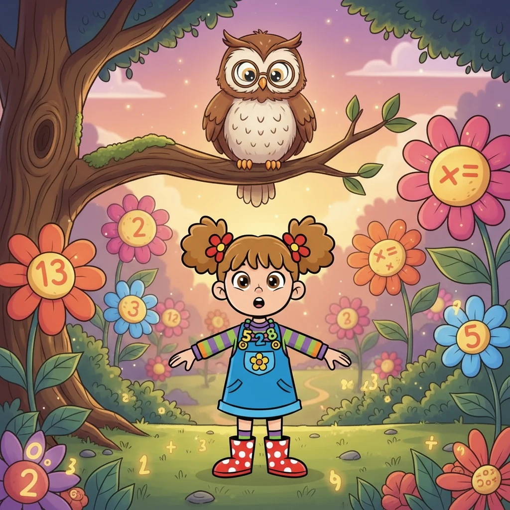 Suddenly, a wise old owl with spectacles perched on a branch. "Welcome, Amelia," he hooted, "to the Garden of Blooming Numbers! Here, you'll learn to compare." His eyes twinkled with knowledge, and he seemed to know her thoughts.