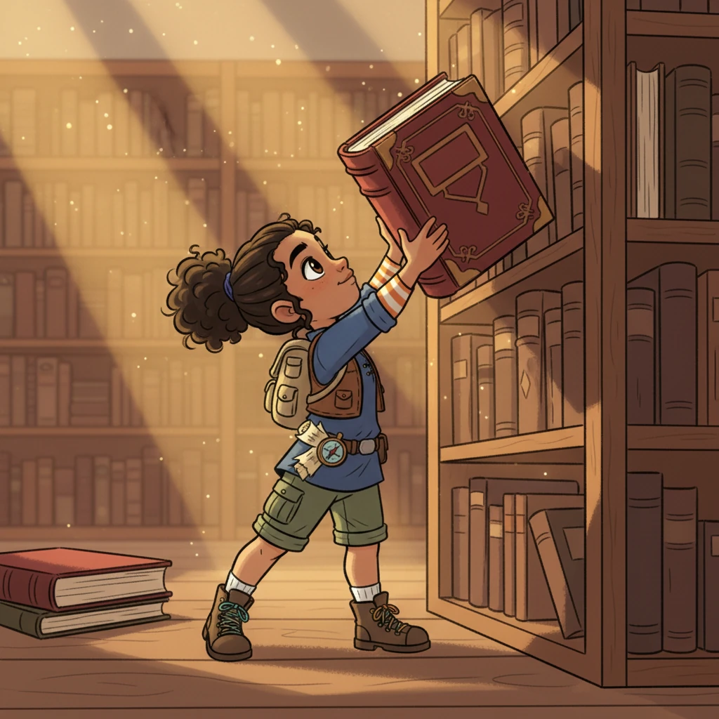 Dust motes danced in the late afternoon sun as Ari, nestled in a forgotten corner of the old town library, pulled a weighty, leather-bound book from a high shelf. Inside its brittle pages, tucked away like a forgotten secret, lay a tattered, ancient map. It depicted a whimsical forest, a winding river, and a tiny island, all rendered in faded ink.