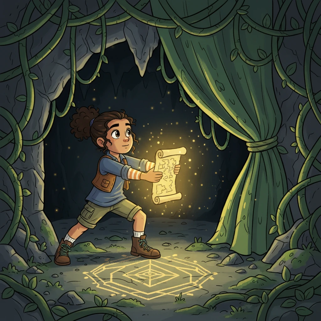 Reaching the island, they discovered a hidden cave entrance, almost completely obscured by thick vines. The map flared brightly, illuminating a complex pattern on the cave floor, hinting at a final, intricate puzzle. The air inside was heavy with an ancient, almost magical energy.
