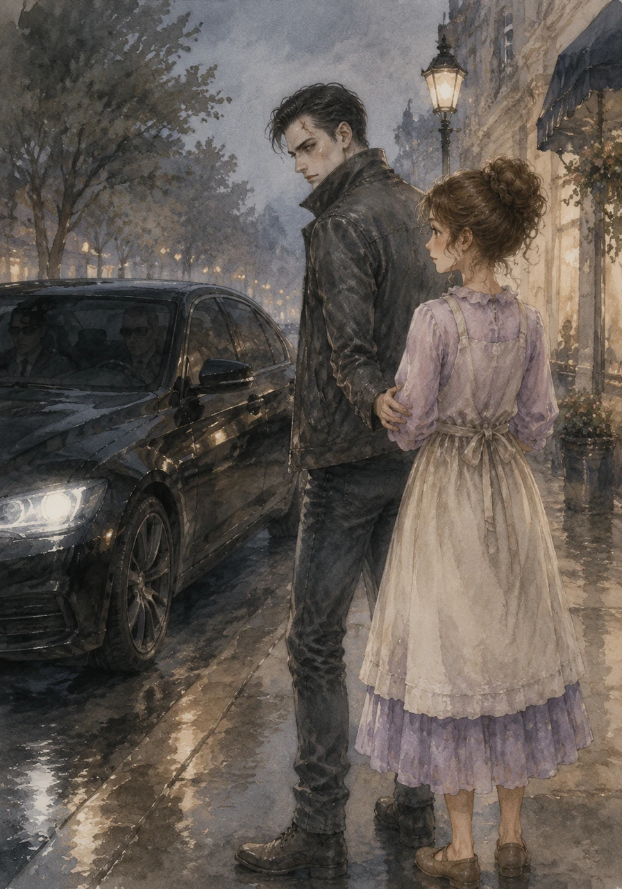 A sleek black car pulls up to the curb, its tinted windows hiding the associates from Silas’s former life. He glances at Lily, who is oblivious to the danger, and feels a heavy stone of dread sink into his stomach as he realizes his past is refusing to let go.