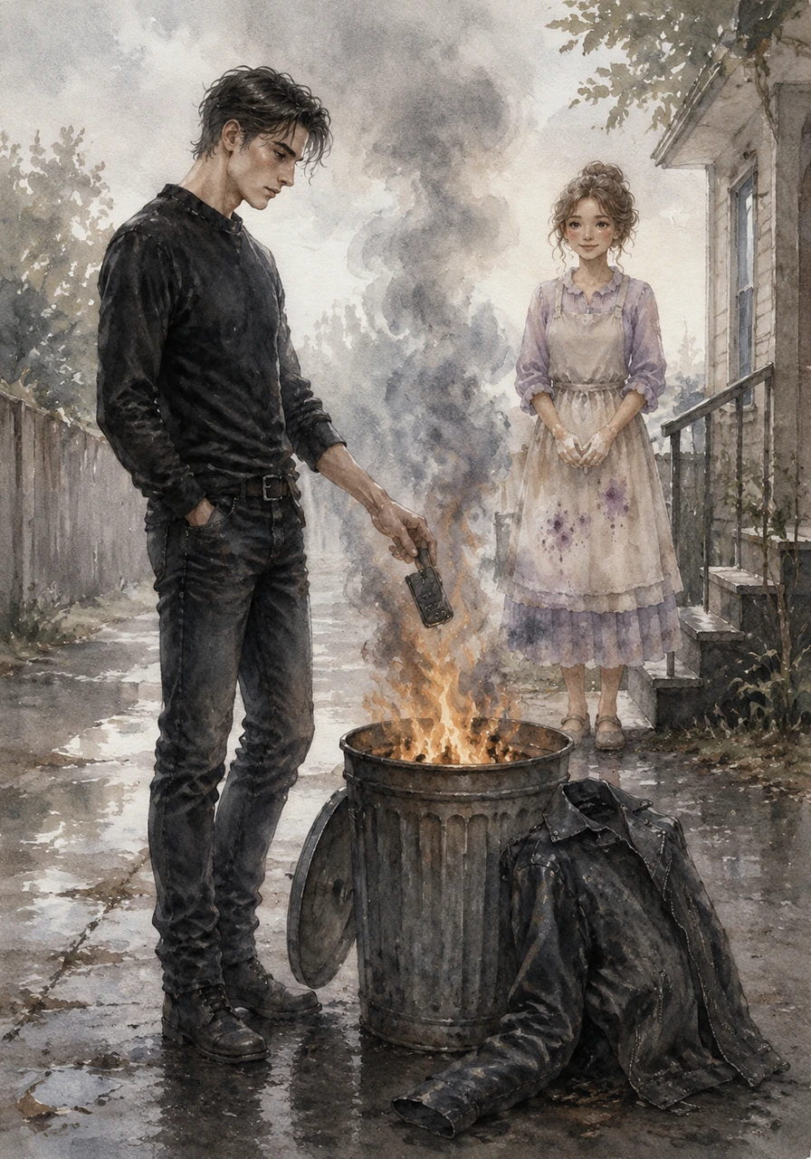 The next morning, Silas burns his old burner phone and leaves his leather jacket in the trash, watching the smoke curl into the gray sky. He feels lighter, like a weight has been lifted from his shoulders, as he prepares to tell Lily the truth about who he was.