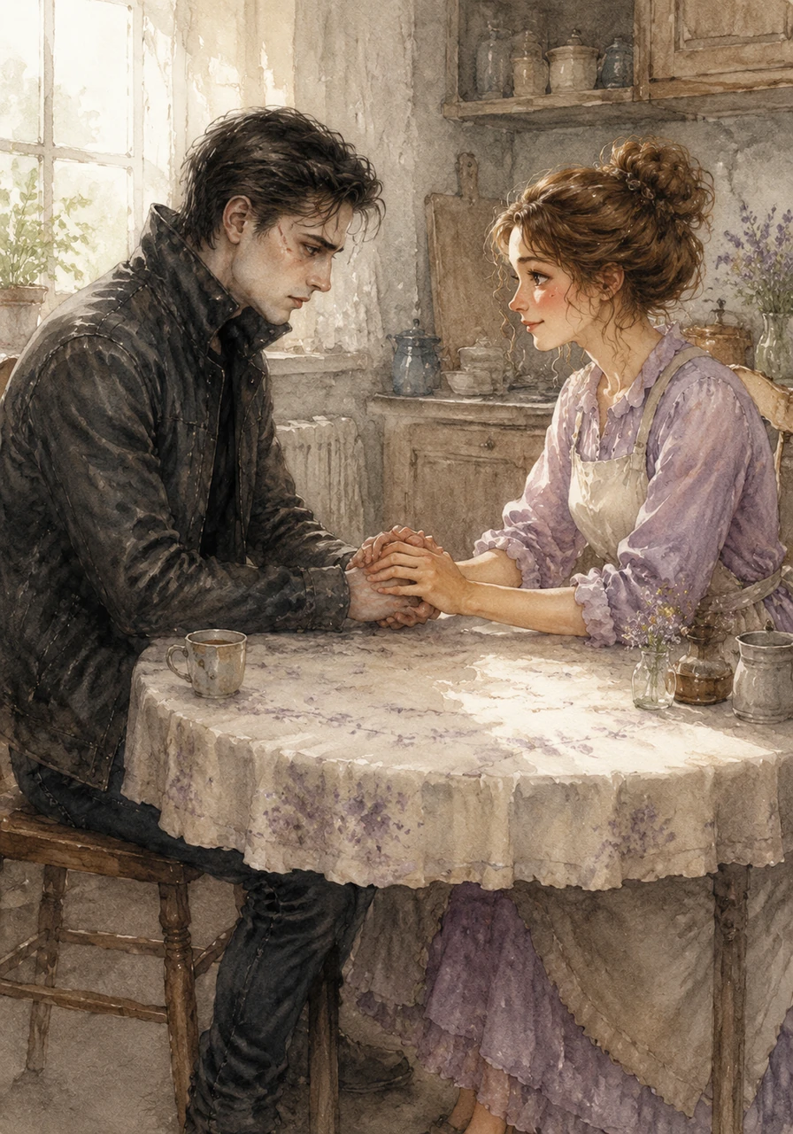 Sitting at the small kitchen table, Silas confesses everything to Lily, his voice trembling as he fears her reaction. Instead of fear, she takes his hand and squeezes it tight, her steady presence grounding him in a way no criminal empire ever could.