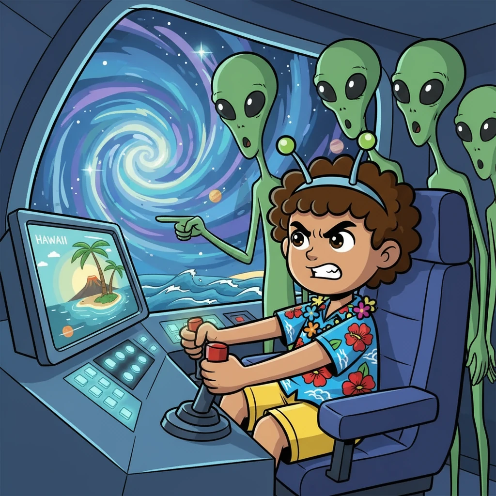 Ali, fueled by a mixture of anger and determination, hatched an escape plan. He convinced the green aliens to take him to the control room. There, he piloted the ship, heading back to Hawaii and plotting his revenge.