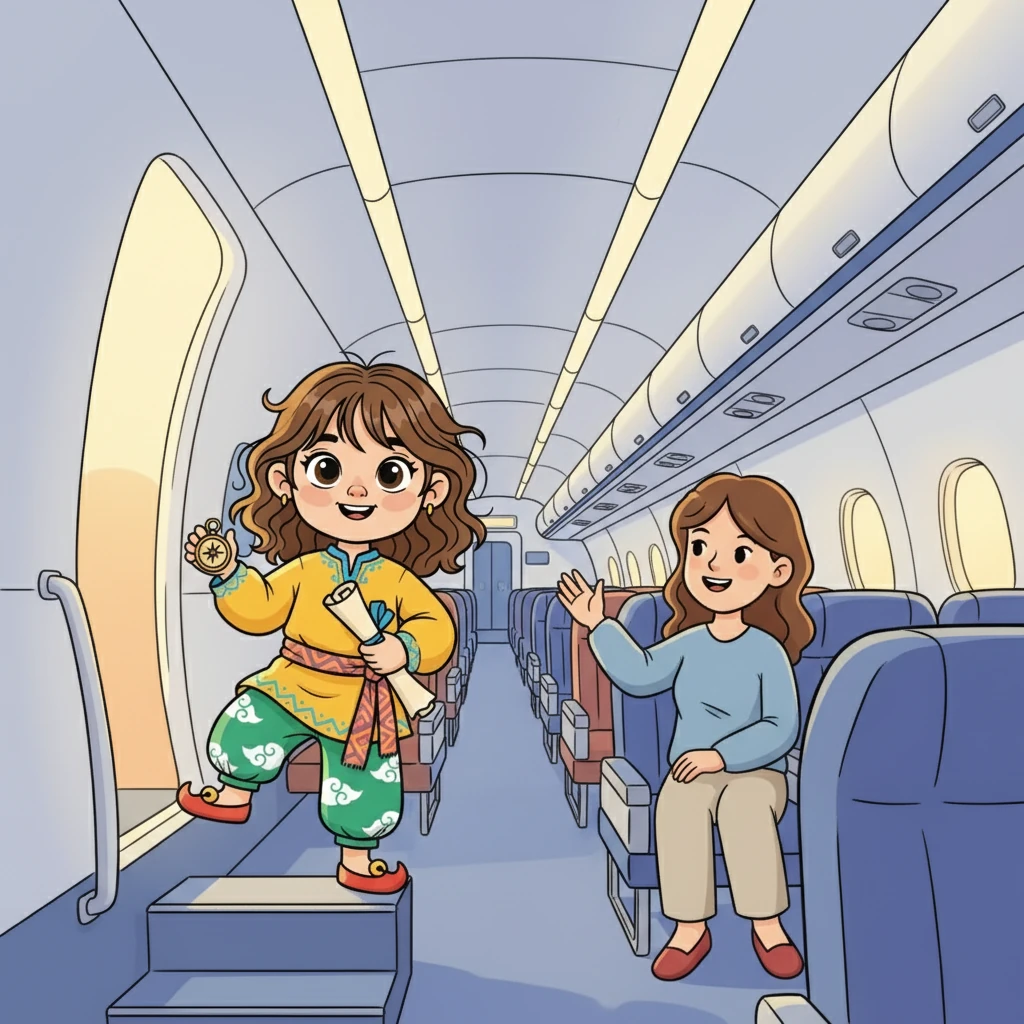 Әлия ұшаққа кірді. Іші жарық әрі кең екен. Оның жанында отырған анасы жымиып, оған қол бұлғады.