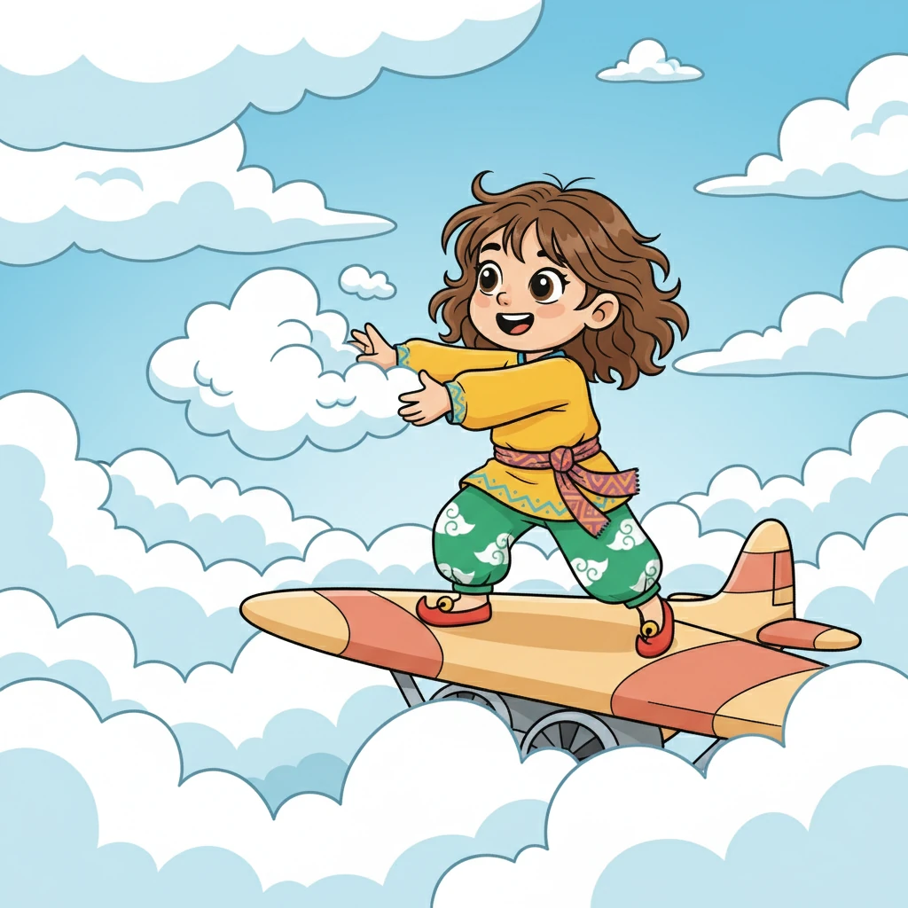 Ұшақ бұлттардың үстінен ұшып бара жатты. Әлия бұлттарды қолмен ұстағысы келді. Ол өзін сиқырлы сезінді.