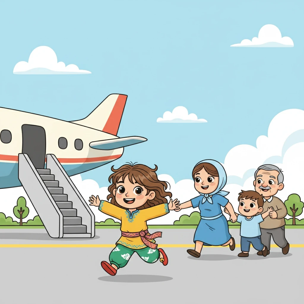 Әлия анасымен ұшақтан түсіп, отбасымен кездесті. Олар бір-бірін құшақтап, бақытты болды. Әлиянің ұшақтағы қызықты оқиғасы аяқталды.