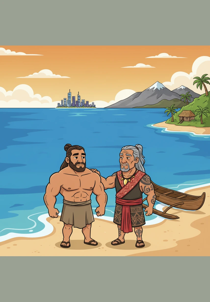 A wise mentor recognizes the gentle giant's raw potential and encourages him to take a leap of faith across the ocean. With a heavy heart but a determined mind, Steven leaves his beautiful island home to pursue his dreams in a land of skyscrapers and snow.