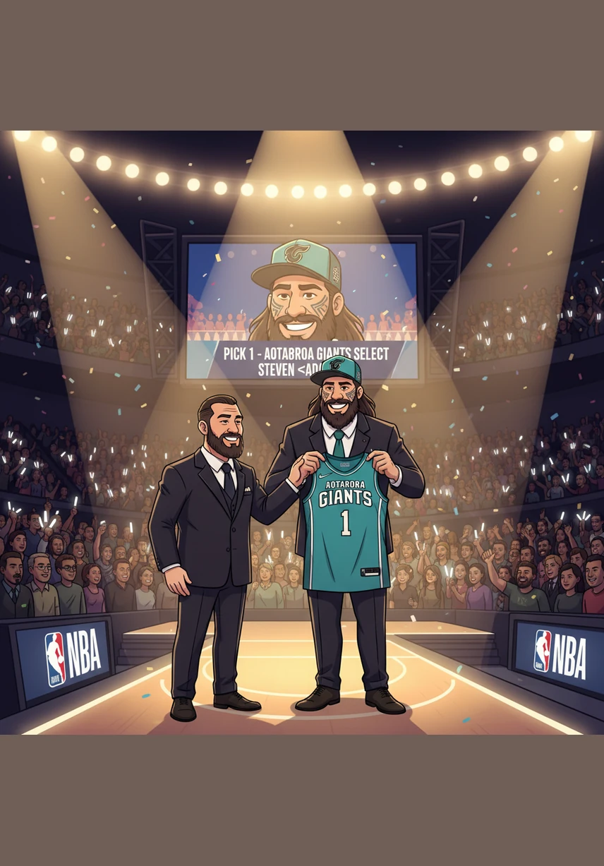 The bright lights of the NBA draft illuminate the stage as Steven's name is called, a moment that changes his life forever. He steps forward with a humble smile, carrying the pride of the Maori people and the hopes of an entire nation on his broad shoulders.