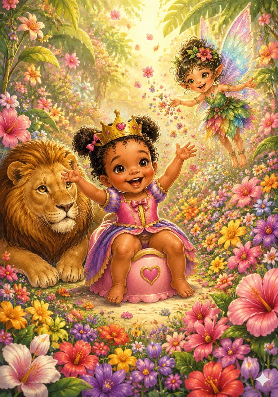 As the days go by, Nessa practices using her potty more and more, and the jungle becomes a sea of vibrant blossoms. The crinkly diapers are gone forever, replaced by the beautiful scent of a thousand new flowers.