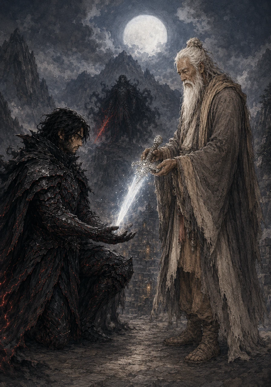 Leo sought out the mysterious Hermit of the High Peaks, an old man who was once a guardian of the realm. The hermit handed Leo an ancient hilt that erupted into a glowing blade of pure moonlight, the legendary weapon of the Star Knights.