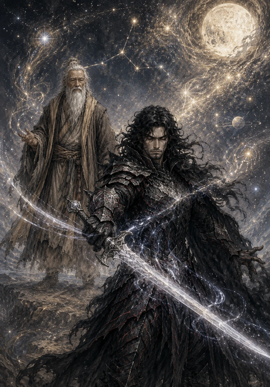 During the long journey through the constellations, the hermit taught Leo how to listen to the whispers of the universe. Leo practiced swinging his moonlight blade, learning to move not with his eyes, but with the rhythm of his heart.