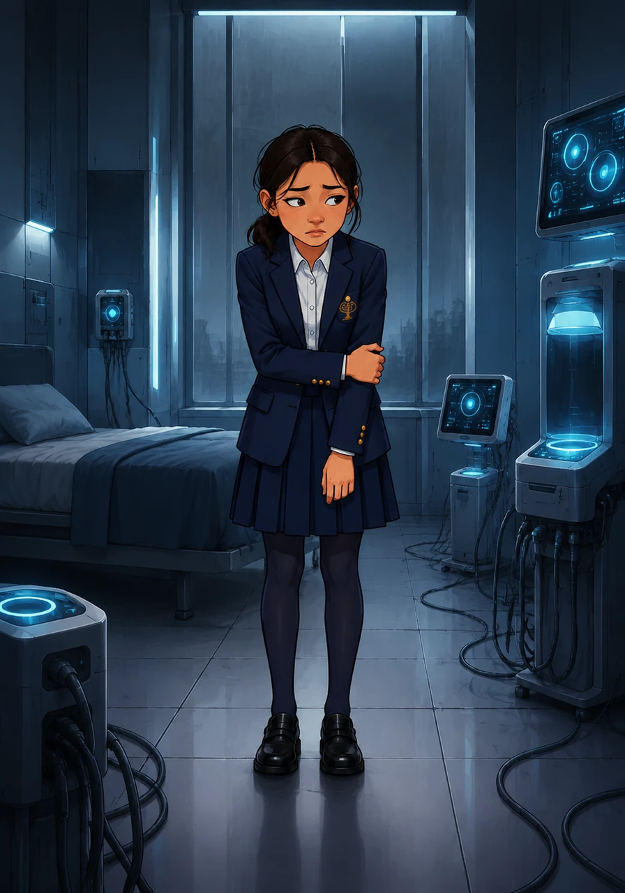 As the days passed, the apartment began to feel less like a luxury and more like a cage. The constant, high-pitched bleeping of machines and the cold, sterile walls made her restless, filling her with the anxious feeling of being a robot trapped in a matrix.