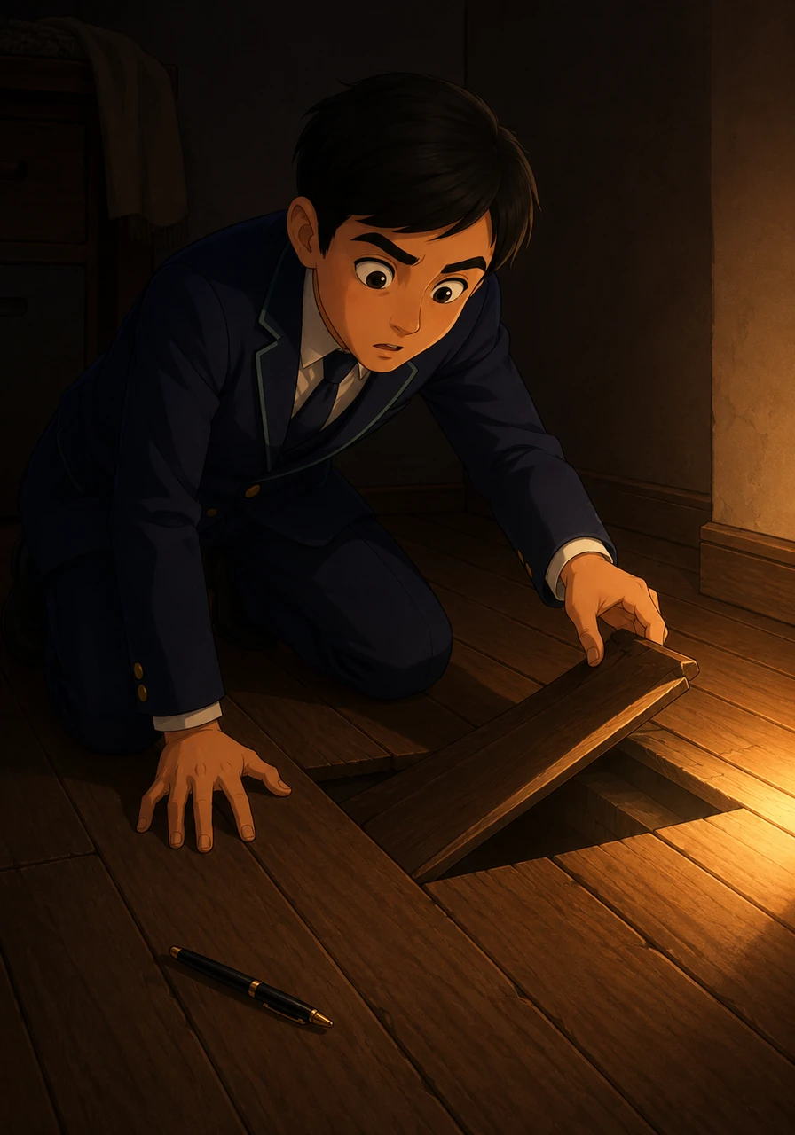 One quiet evening, Alikhan dropped his pen and watched it roll across the room before disappearing into a dark corner. Kneeling down to search for it, his hand brushed against a loose floorboard that felt entirely different from the others.