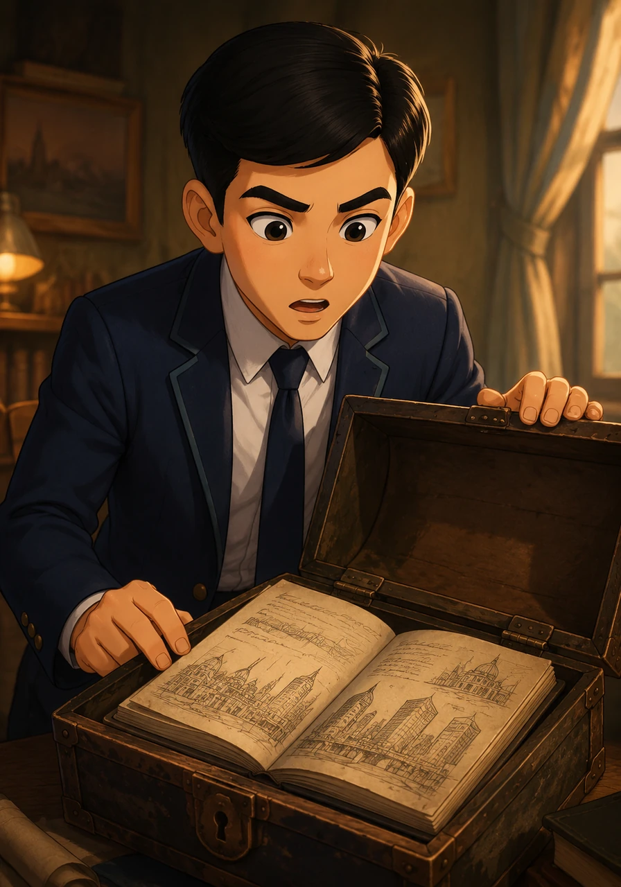With a racing heart, Alikhan opened the box to find a weathered notebook filled with beautiful, hand-drawn architectural blueprints of Semey. On the very first page, a handwritten note read: 'The buildings we create will eventually shape who we become.'