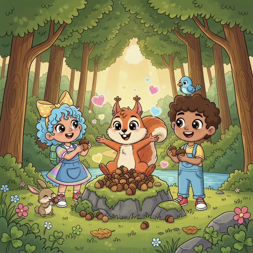 Pip felt a wonderful, bubbly warmth inside him, much better than the feeling of having all the nuts to himself. He realized that sharing his nuts made his heart feel full, and his friends' happiness made him even happier.