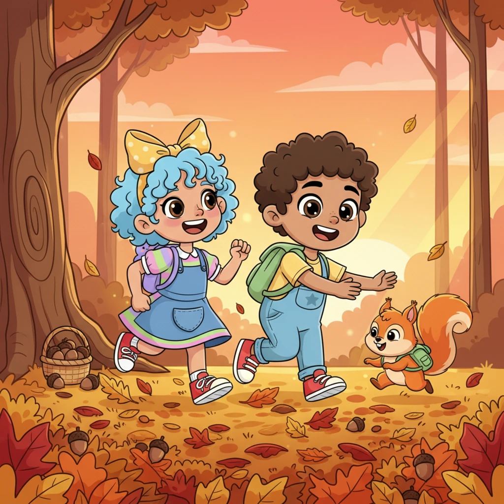 As the sun began to set, Pip and his friends played a cheerful game of chase amongst the fallen leaves, a small, shared pile of acorns still waiting for them. Pip knew that friendship and sharing were the best treasures of all.