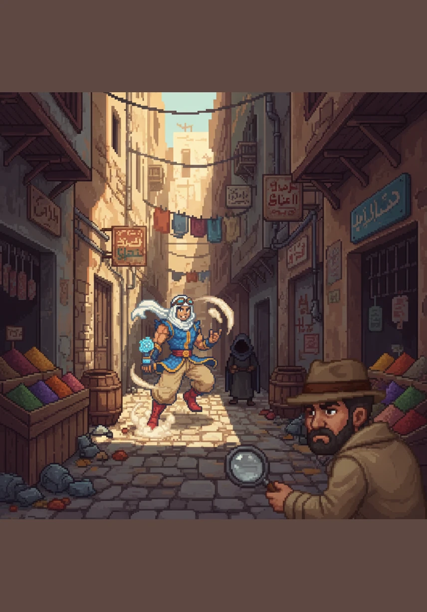 While walking through the city's narrow alleys, Rashid spots a mysterious man in a long coat sitting at a corner café. The stranger offers a brief, knowing smile before vanishing into the shadows, leaving Rashid's pulse racing with an icy fear.