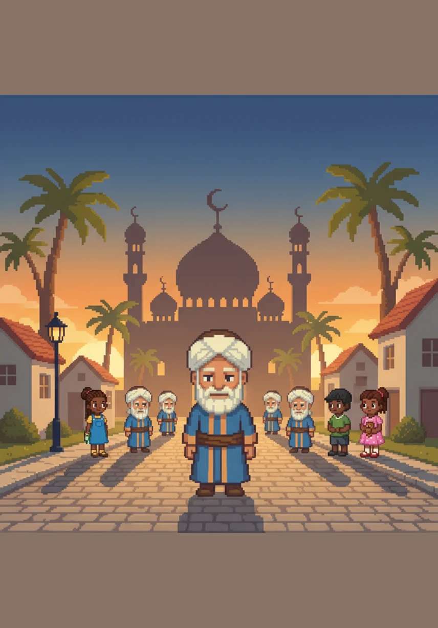 As the first golden rays of sunlight touch the horizon, Hafiz walks through the quiet streets toward the mosque. The world is still and calm, mirroring the peace he feels within. His footsteps echo softly on the pavement as he approaches the grand entrance.